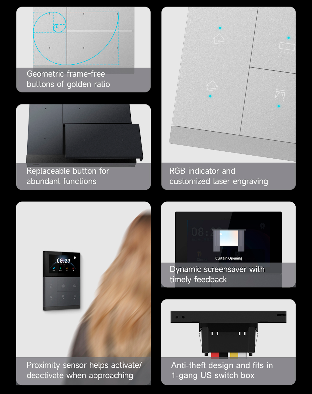 KNX Controller Touch & Pad, Metal, Black IPS capacitive touch panel & mechanical button